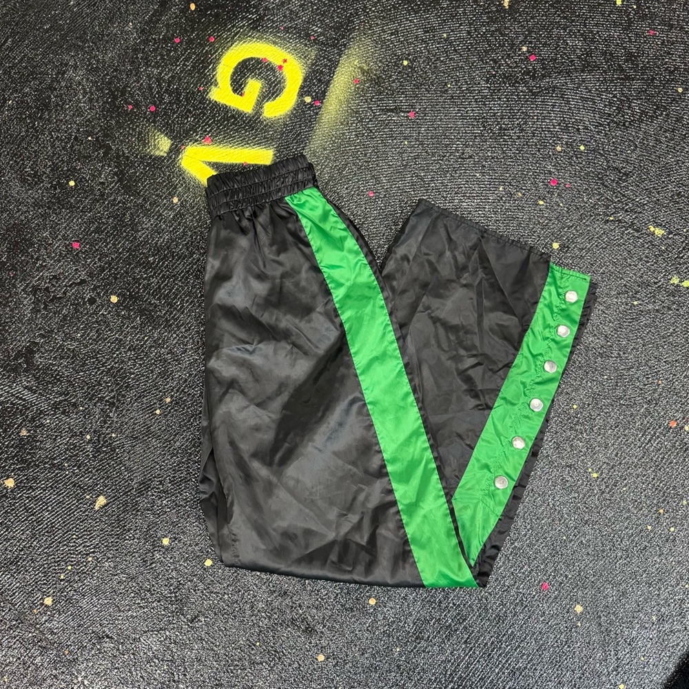 Black and Green Snap Button Track Pants